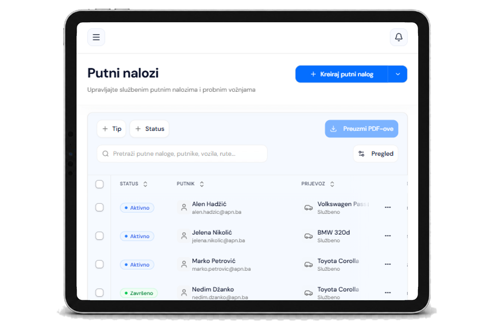APN Putni nalozi - lista putnih naloga